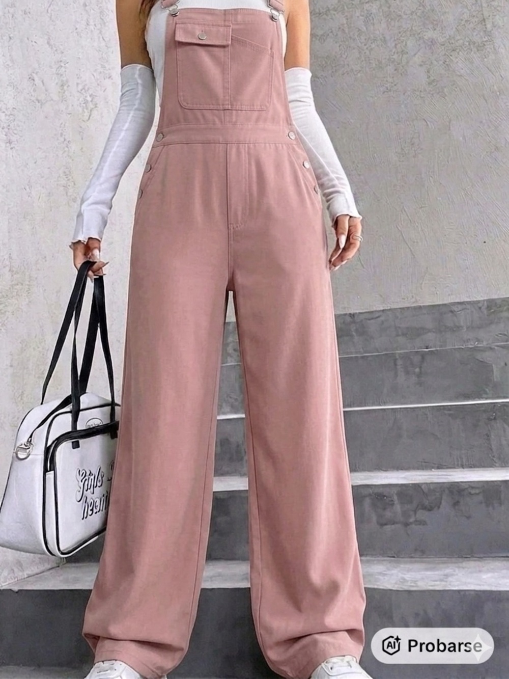 SHEIN Pale Dusty Pink Wide-Leg Overalls Jumpsuit size 6